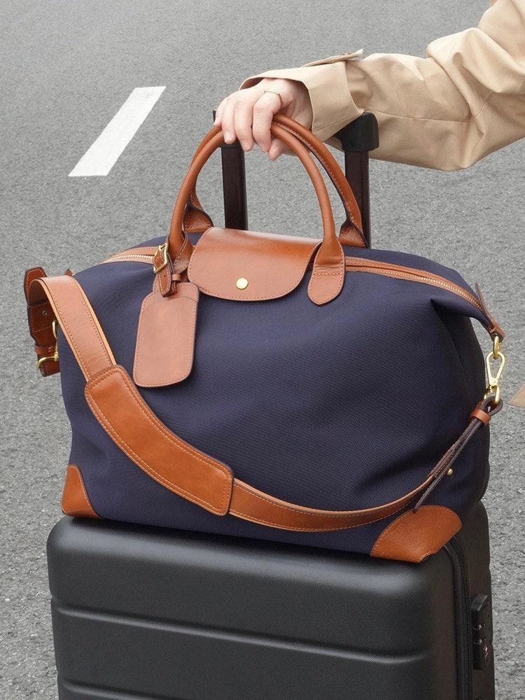 Portable Solution Simple Lifestyle Recycled Nylon Cowhide Work Tote Bag, Handcrafted Women Travel Tote Bag, Men Traveling Bag, Laptop Bag, Personalised Initials Shopping Bag