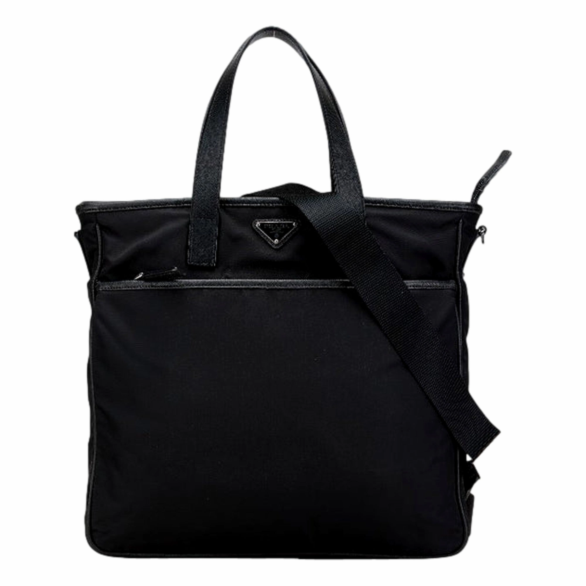 Lightweight Utility Everyday Necessity Prada Re-Nylon Black Nylon and Saffiano Large Crossbody Tote Bag