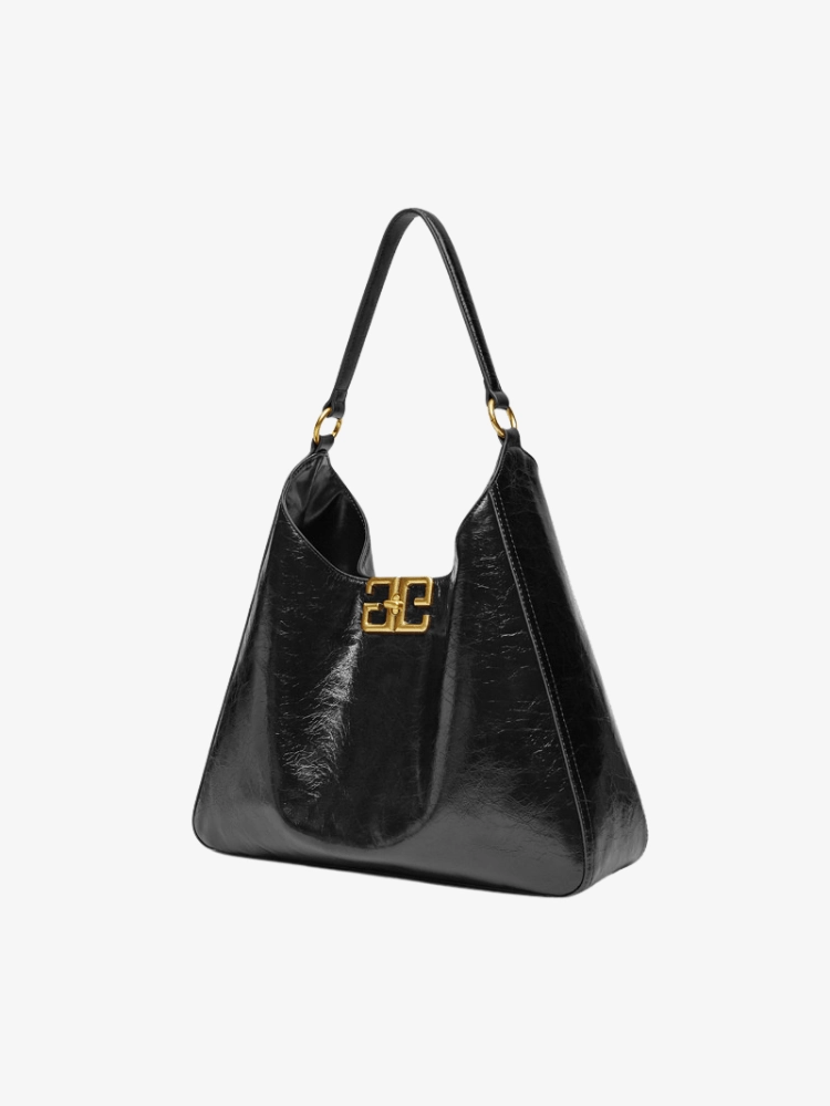 travel mode Day Tripper Isla | Glossy Black Leather Shoulder Bag ?C Timeless Elegance & Modern Chic