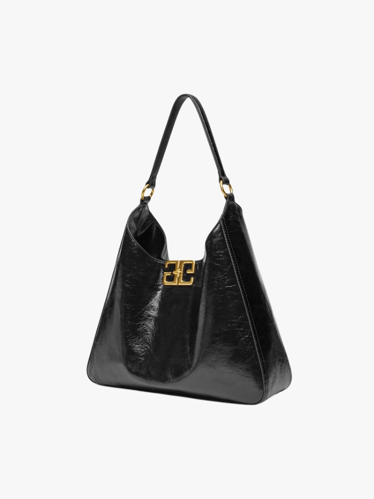 Isla | Glossy Black Leather Shoulder Bag ?C Timeless Elegance & Modern Chic Functional Comfort