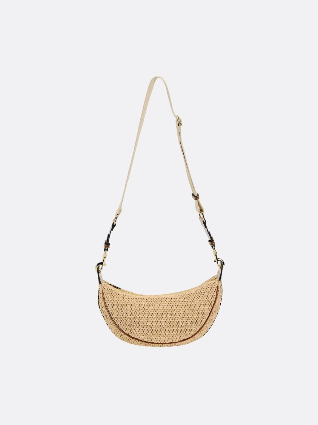 Stylish Companion Woven Crescent Shoulder Bag ?C Boho Chic Rattan-Style Purse