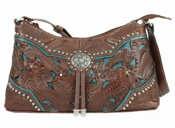 Soft Texture American West Handbag Lady Lace Collection: Leather Western Zip Top Shoulder Bag