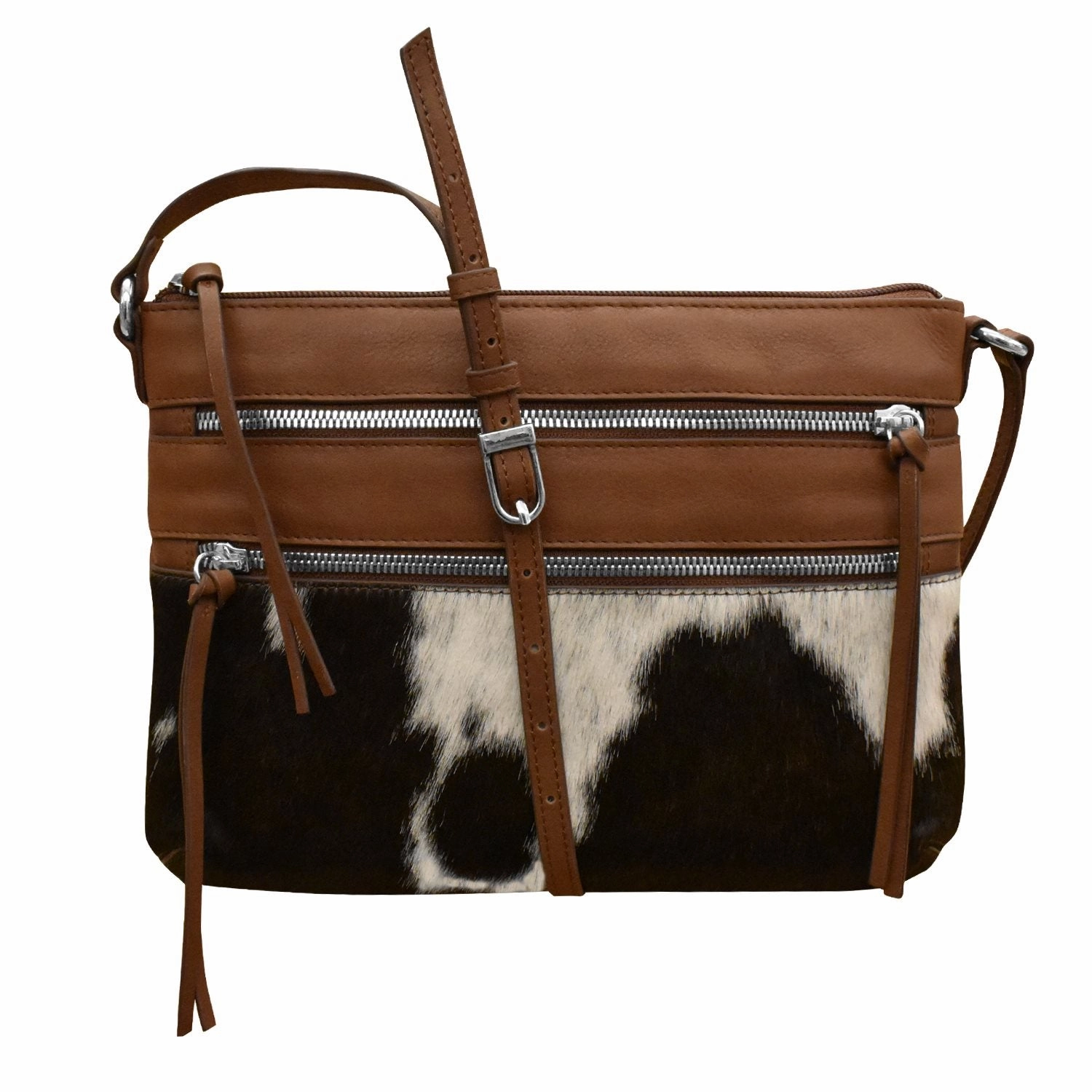 ILI New York Triple Zip Haircalf Crossbody Bag Style 6182H Sleek Design