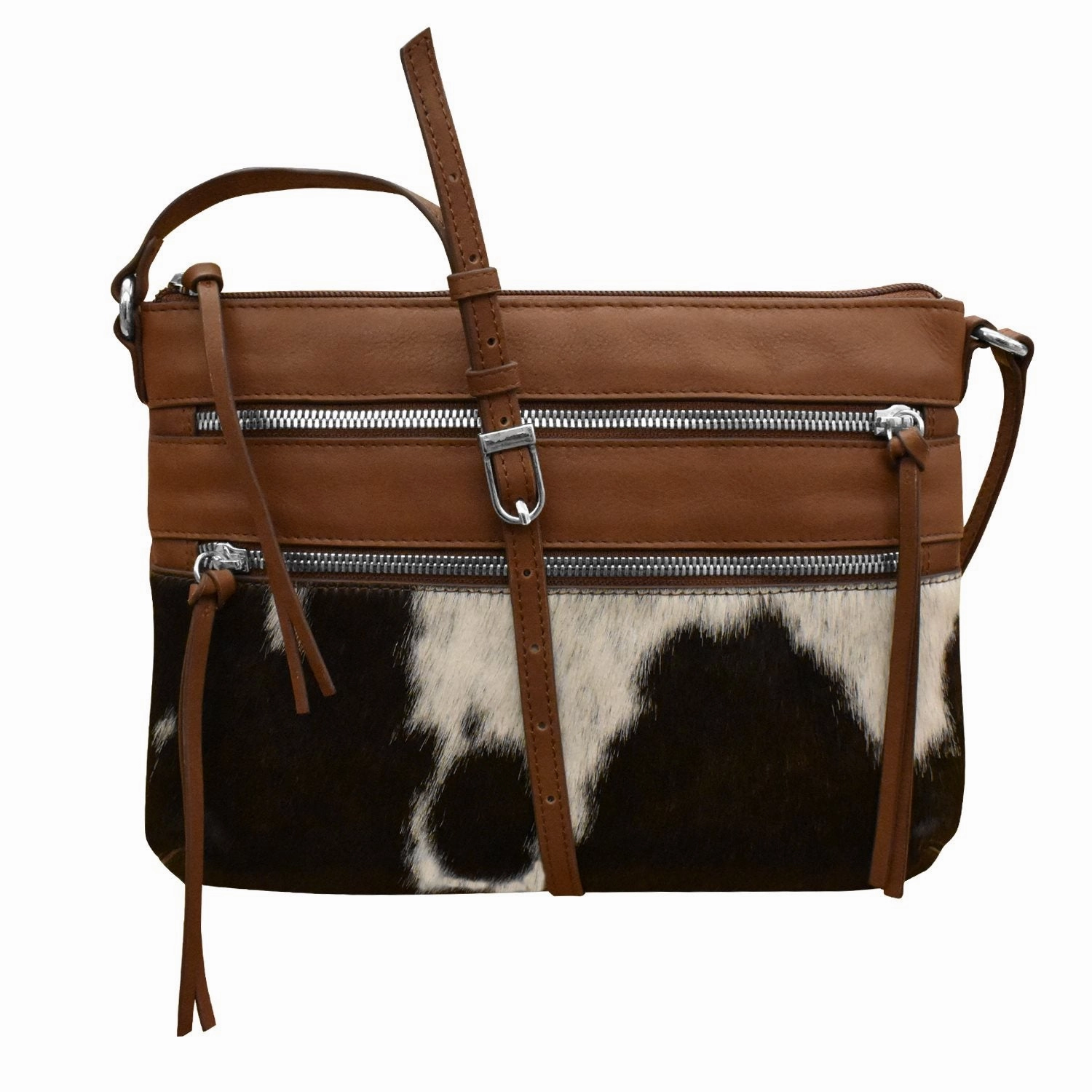 Urban Travel Vacation Travel ILI New York Triple Zip Haircalf Crossbody Bag Style 6182H