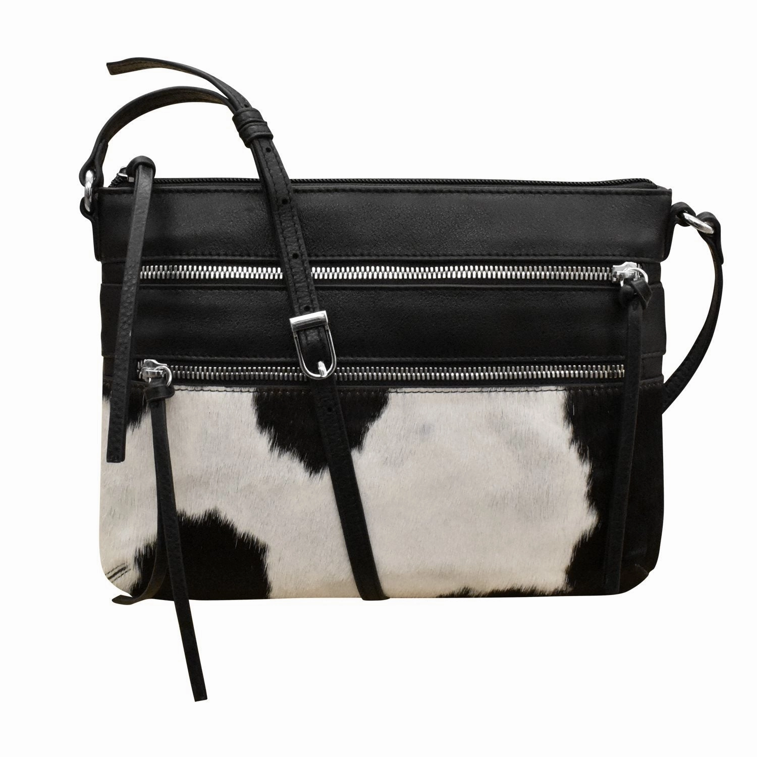 Polished Finish ILI New York Triple Zip Haircalf Crossbody Bag Style 6182H
