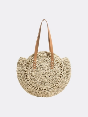 Solara Woven Straw Tote Bag ?C Round Crochet Beach Bag Fashion Season Daily Journey