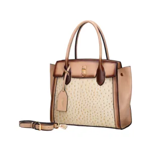 Modern design purse Brangio Italy Ostrich-Embossed Luxury Handbag ?C Neutral Faux Leather Satchel Purse with Gold Lock Accent | U.S.A. Company Ships from L.A.