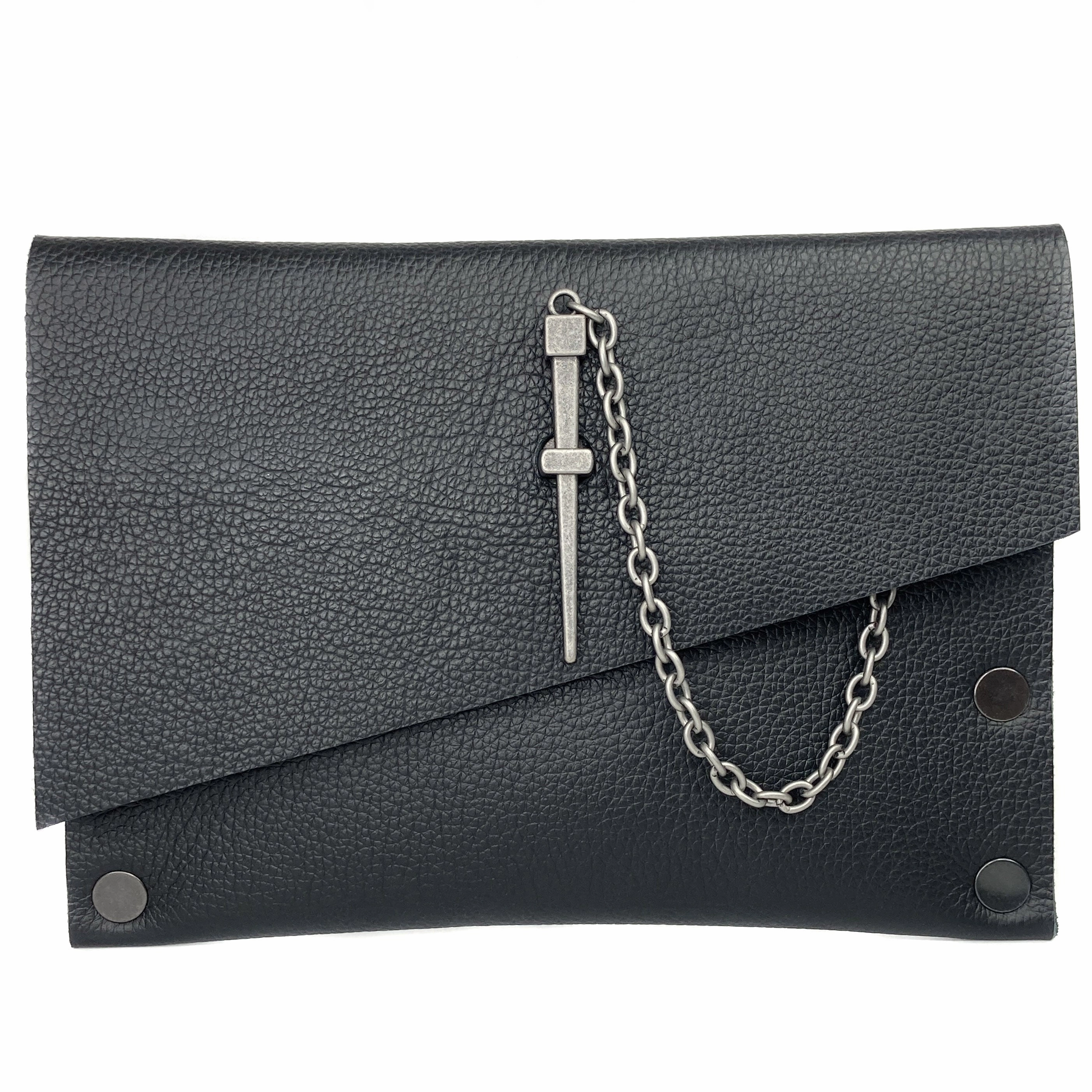 Classic Black Dagger Clutch - Gunmetal Elegant Durability