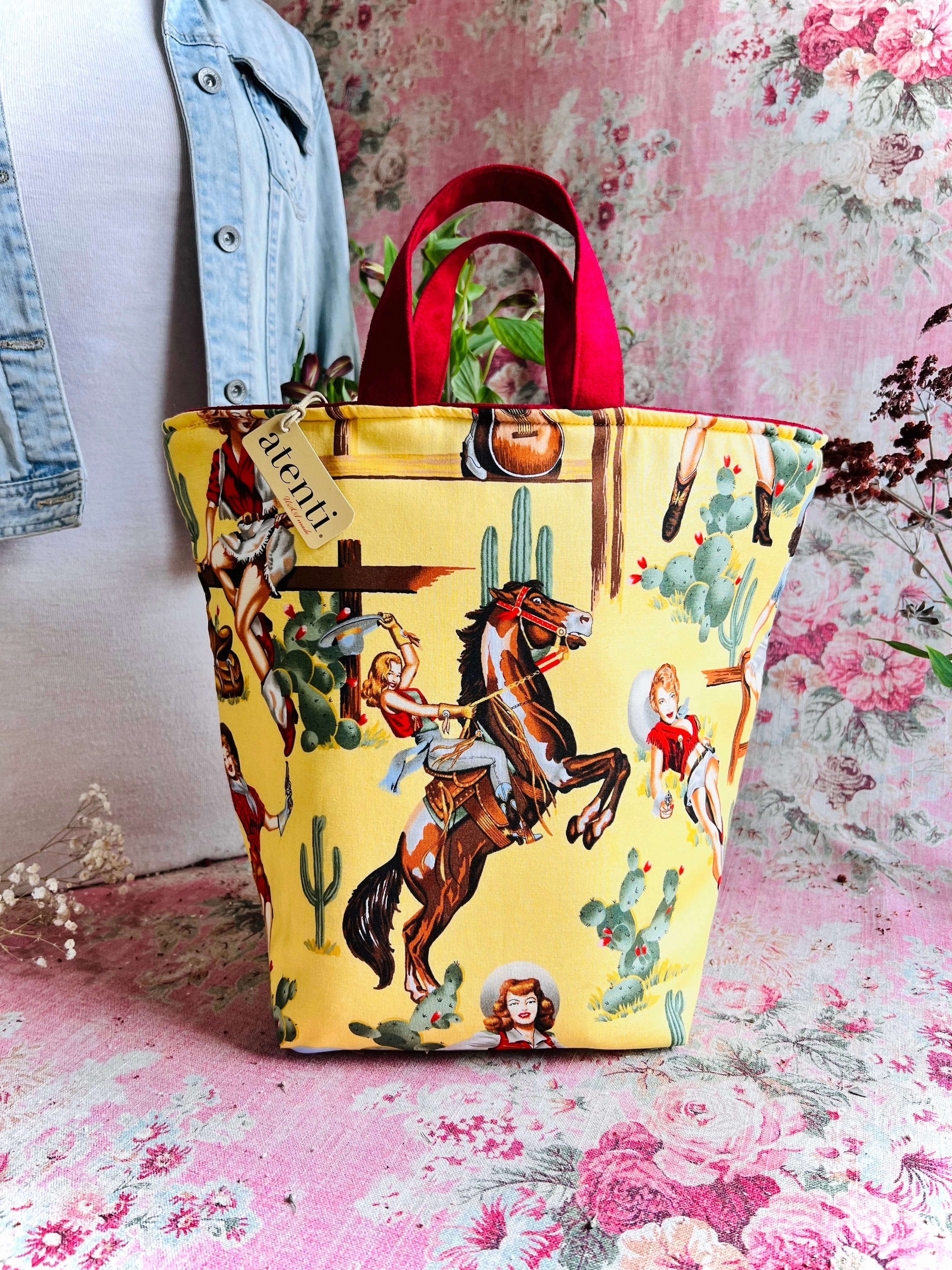 Sustainable Everyday Street Fashion Cowgirl Hope Basket, -Handmade USA Project Bag