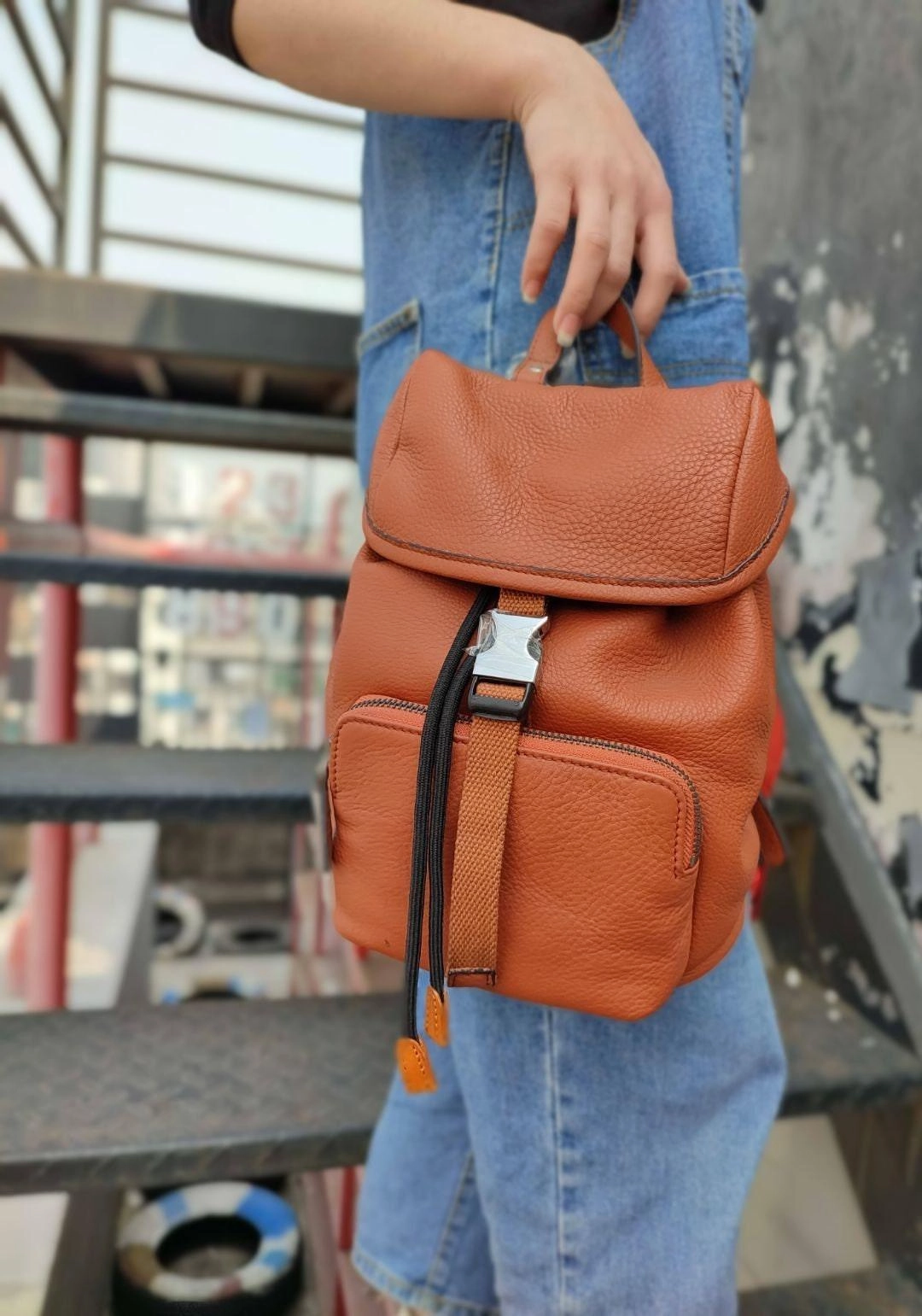 Cowhide Leather Small Backpack Women, Drawstring Opening Backpack, Handcrafted Leather Backpack Blue, Brown, Coffee Workday Essential Functional Comfortability