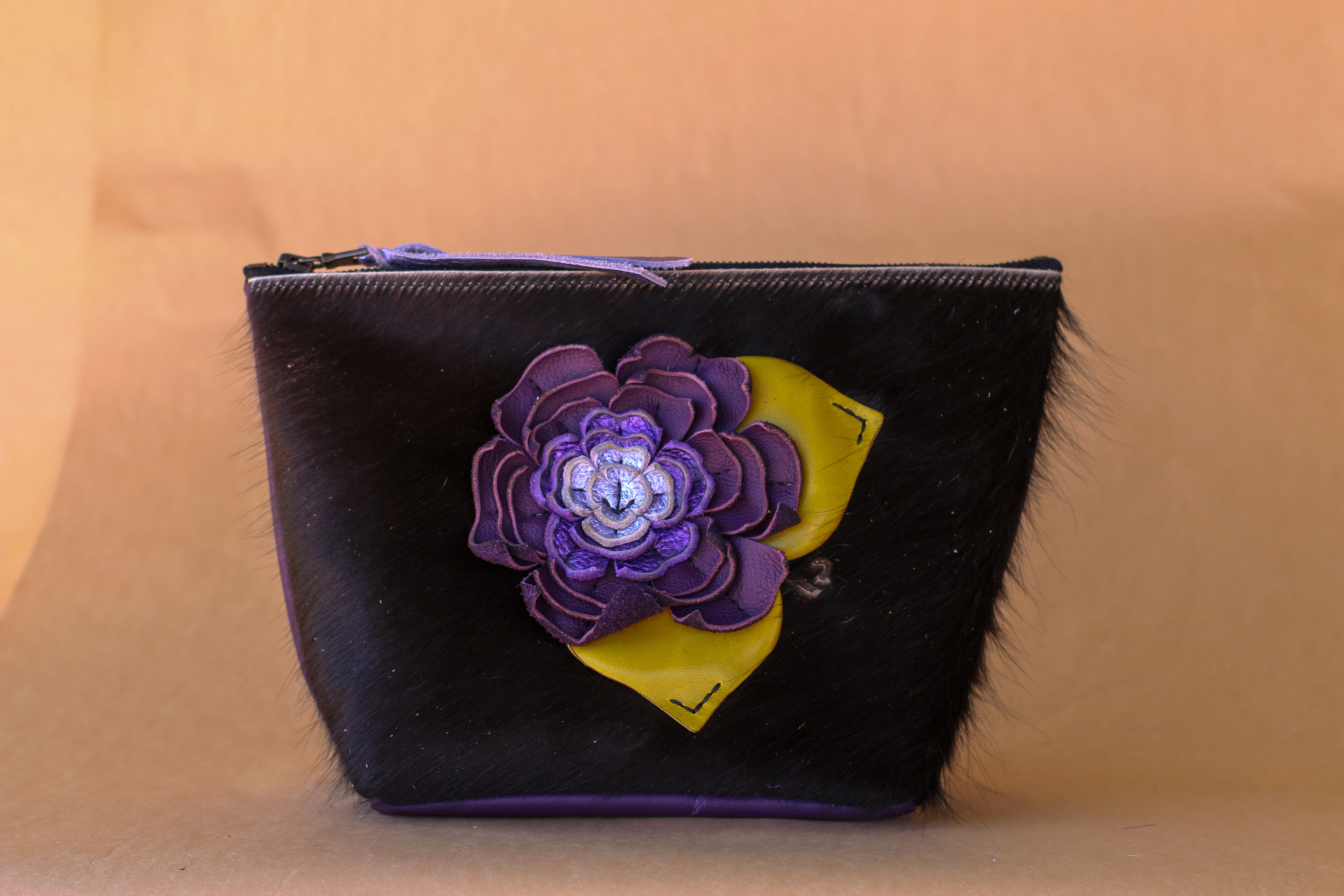 Cowhide Makeup Bag smooth zipper