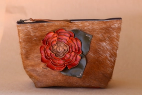 Handy Storage Portable Holder Cowhide Makeup Bag