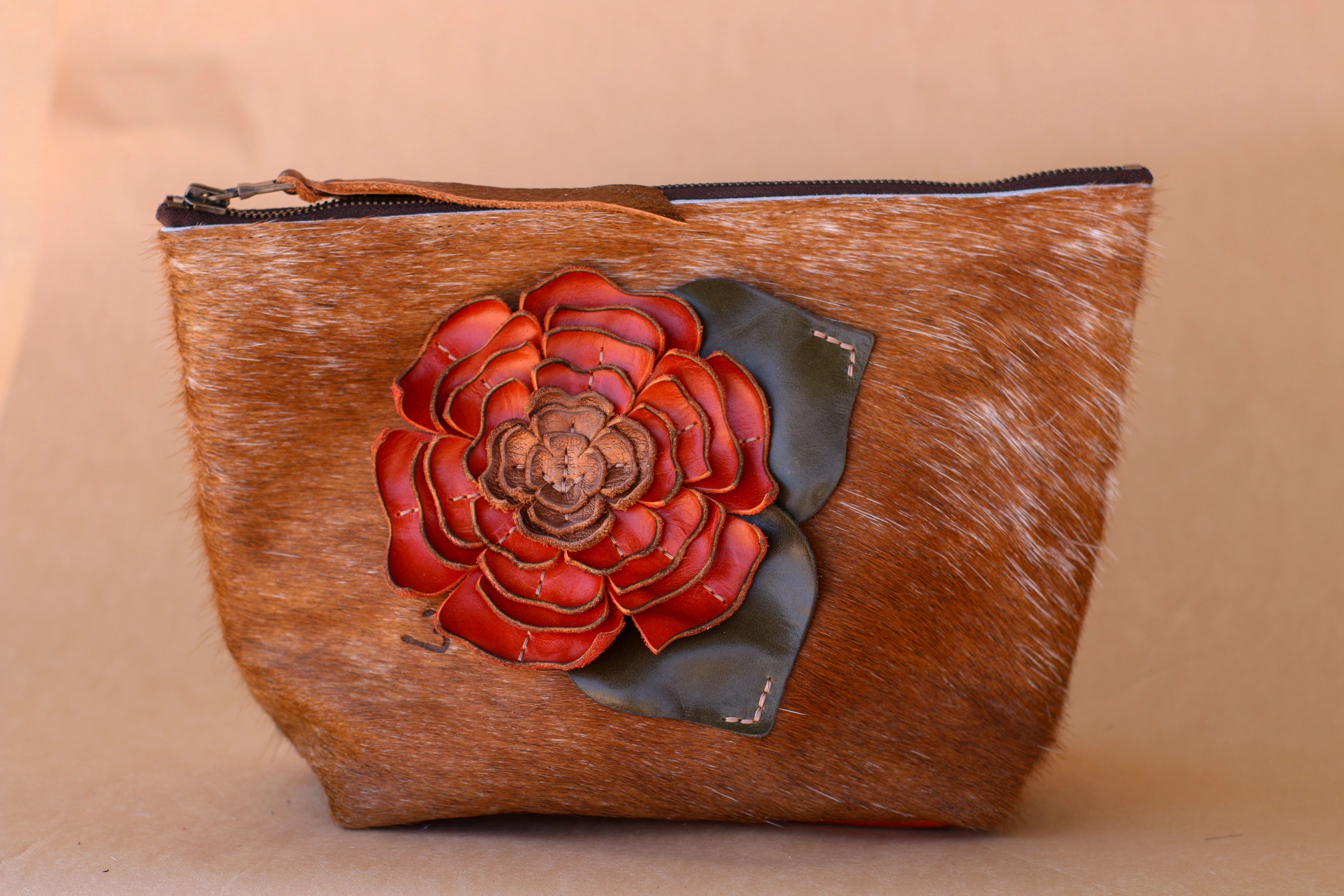 Handy Storage Portable Holder Cowhide Makeup Bag