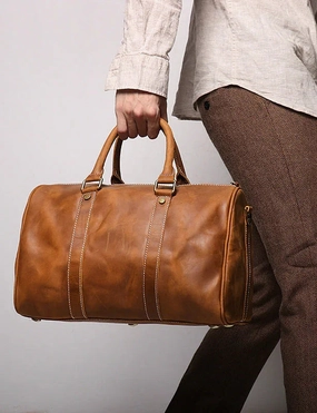 Crazy Horse Full Grain Leather Duffle Bag, Handmade Vintage Cowhide Travel Weekender Bag for Men & Women, Weekend Gear Carry-On Daily Carry Work Utility