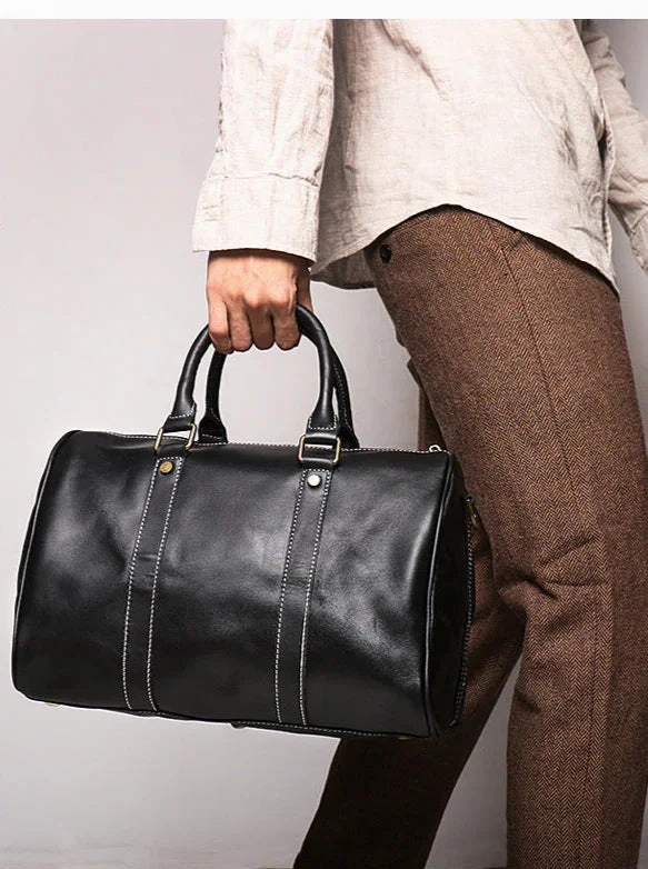 Crazy Horse Full Grain Leather Duffle Bag, Handmade Vintage Cowhide Travel Weekender Bag for Men & Women, Weekend Gear Carry-On Urban Comfort