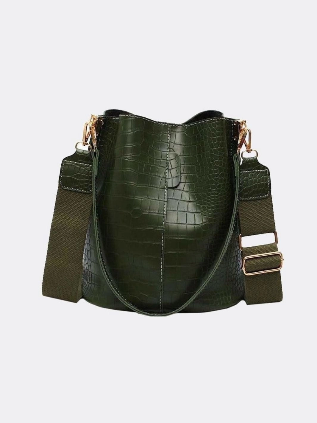 Everyday Functionality Fashion Travel Croc-Embossed Bucket Bag ?C Faux Leather Shoulder Bag with Wide Strap