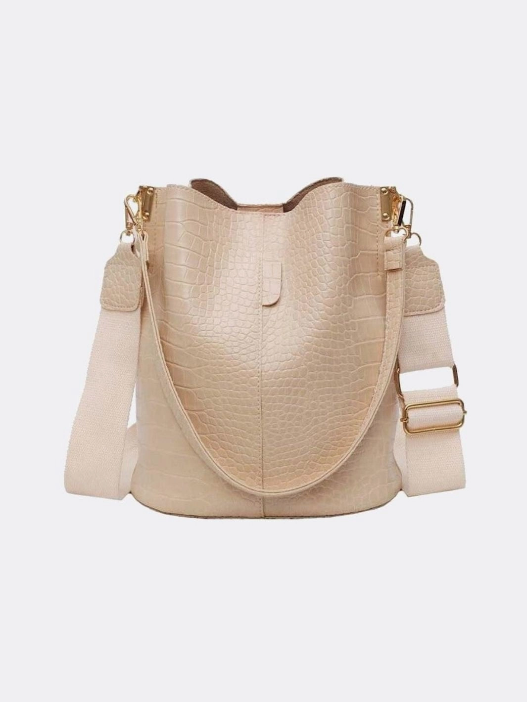 Luxury Vision Seasonal Fashion Croc-Embossed Bucket Bag ?C Faux Leather Shoulder Bag with Wide Strap
