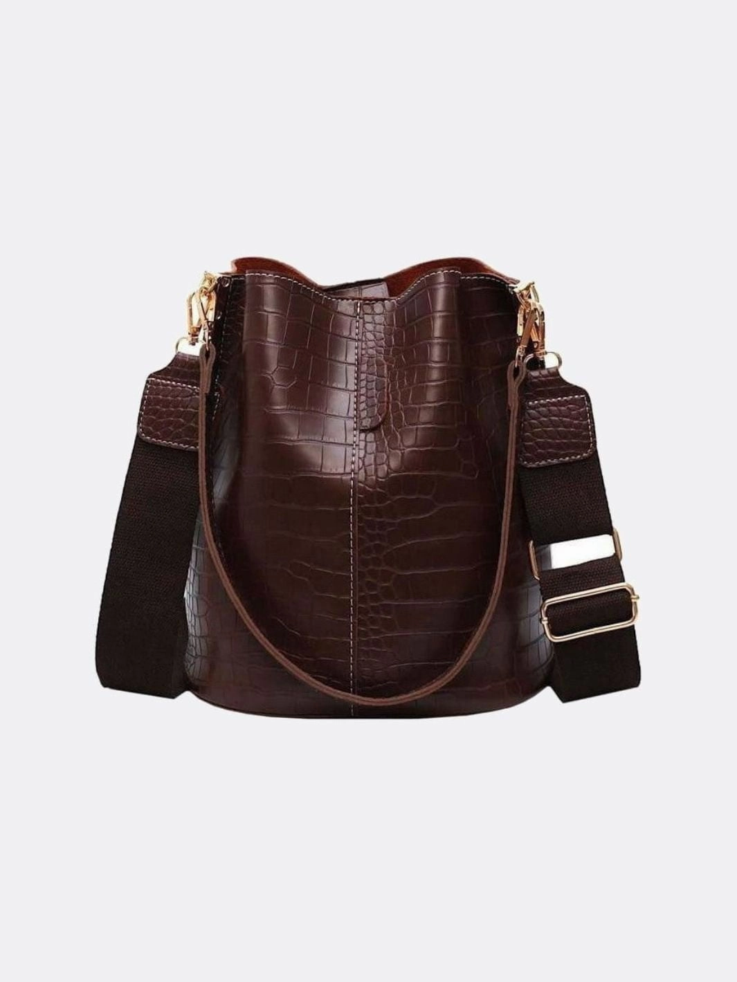 Easy Chic Accessory Light Functional Design Croc-Embossed Bucket Bag ?C Faux Leather Shoulder Bag with Wide Strap