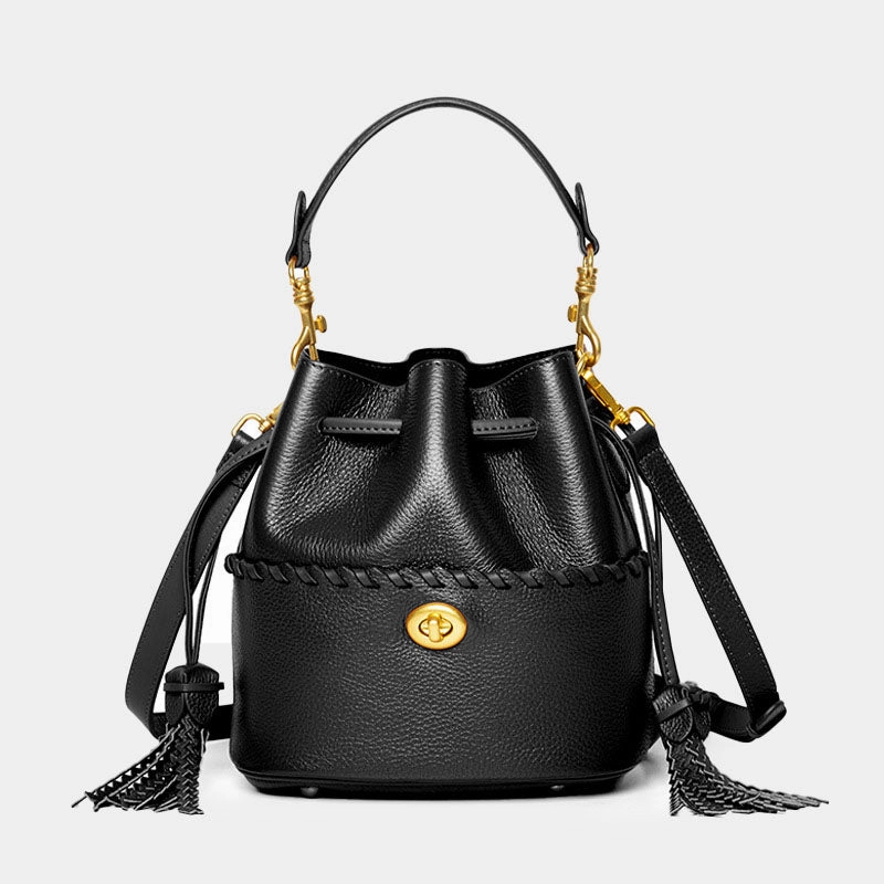 All Season Use Everyday Fashion Women??s Leather Bucket Bag ?C Hand-Stitched Minimalist Design