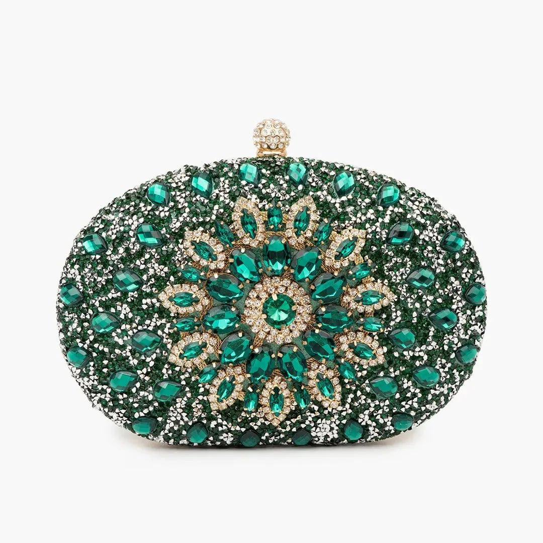 Pastel tone Dazzling Accent Dahlia | Pink Crystal Floral Evening Clutch ?C Radiant Bloom