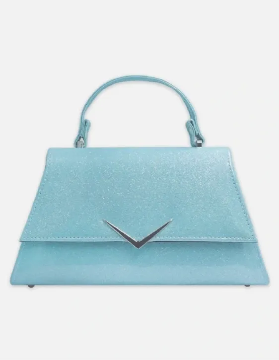 Rumbler Cadi Handbag in Blue Metal Flake Light Touch Minimalist leather carrier