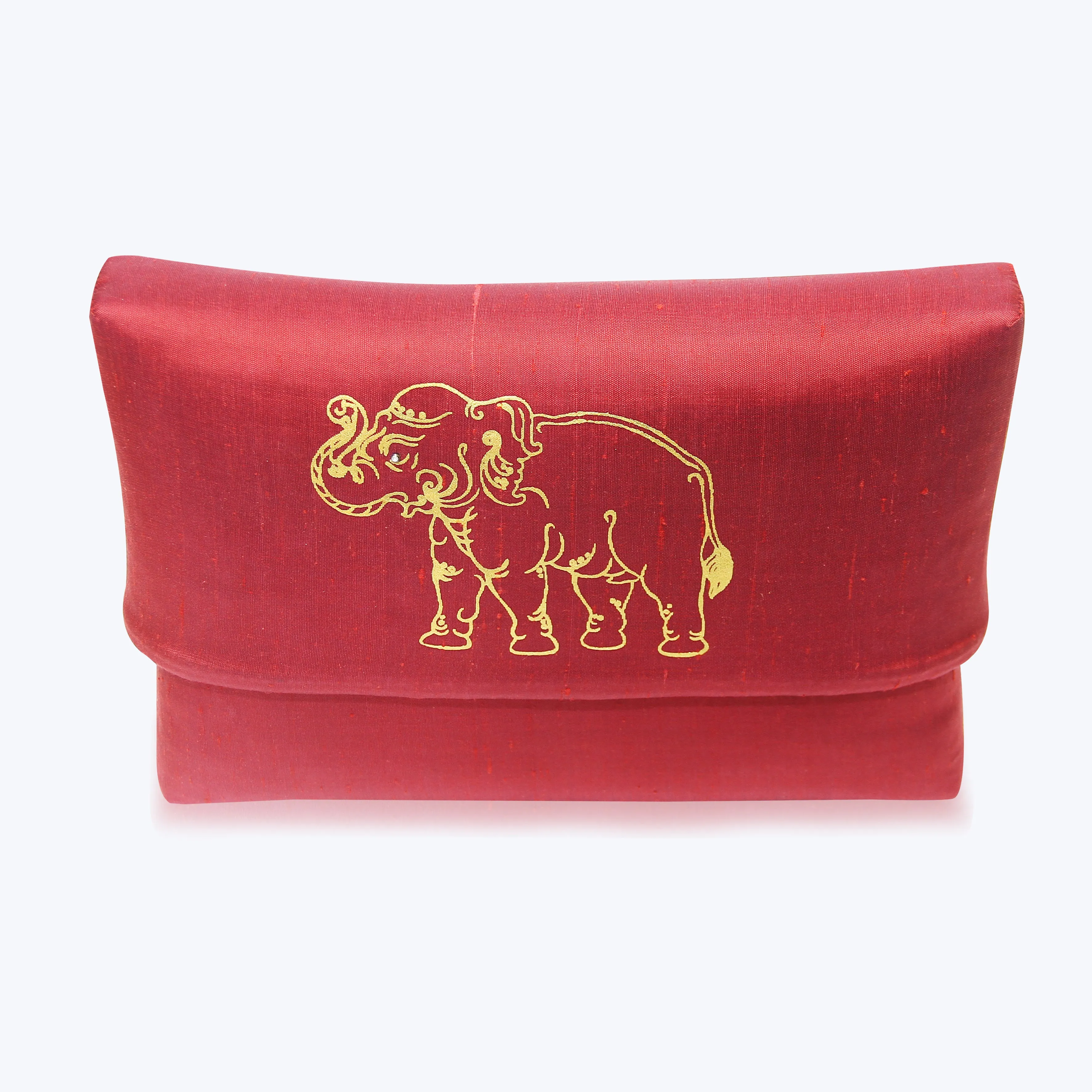 Weekend Casual Silk Evening Clutch with Hand-Painted Elephant