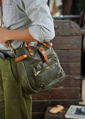 Comfort Utility Cowhide Leather Women's Shoulder Bag, Men's Handmade  Italian Tanned Grain Leather Crossbody Bag, Men's American Retro Casual Bag