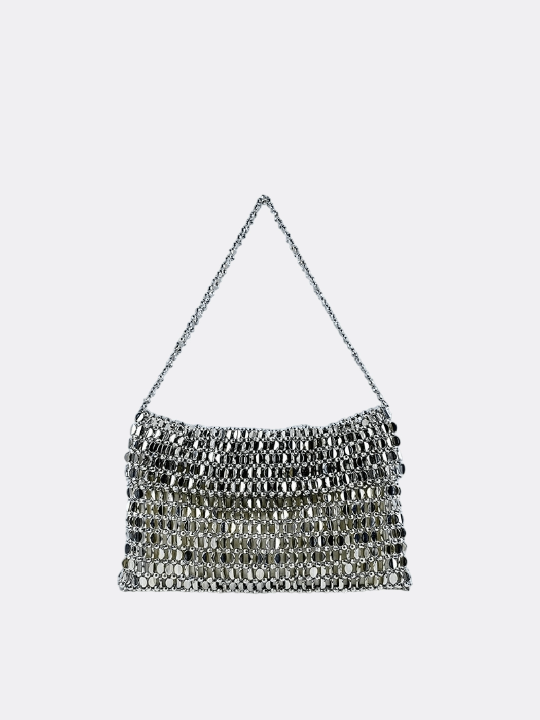 Simple Form Functional Piece Silver Mesh Evening Shoulder Bag ?C Shimmer Chainmail Clutch