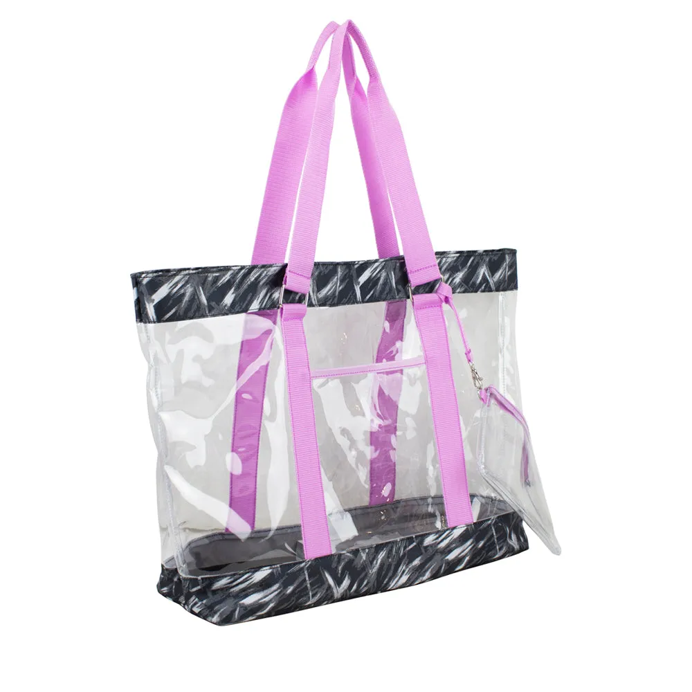Bold Finish Leather texture Deluxe 100% Clear PVC Printed Large Tote with Large Wristlet