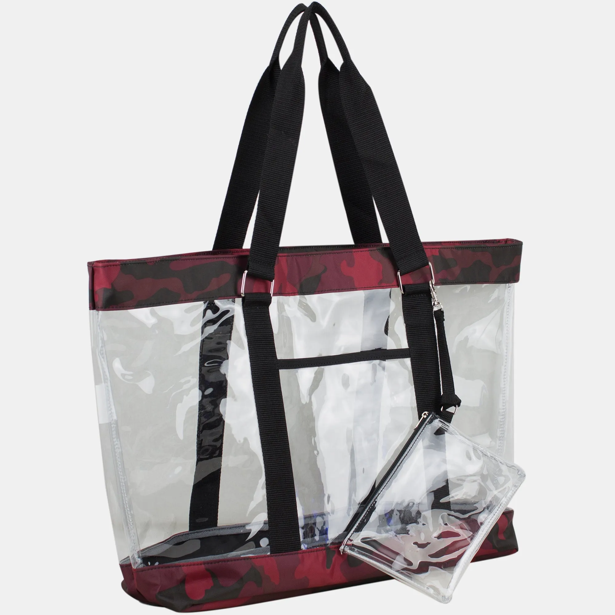 Deluxe 100% Clear PVC Printed Large Tote with Large Wristlet Night Out Beach Bag