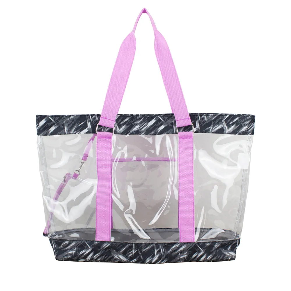 Deluxe 100% Clear PVC Printed Large Tote with Large Wristlet Classic Utility Outdoor Use Gym Visit