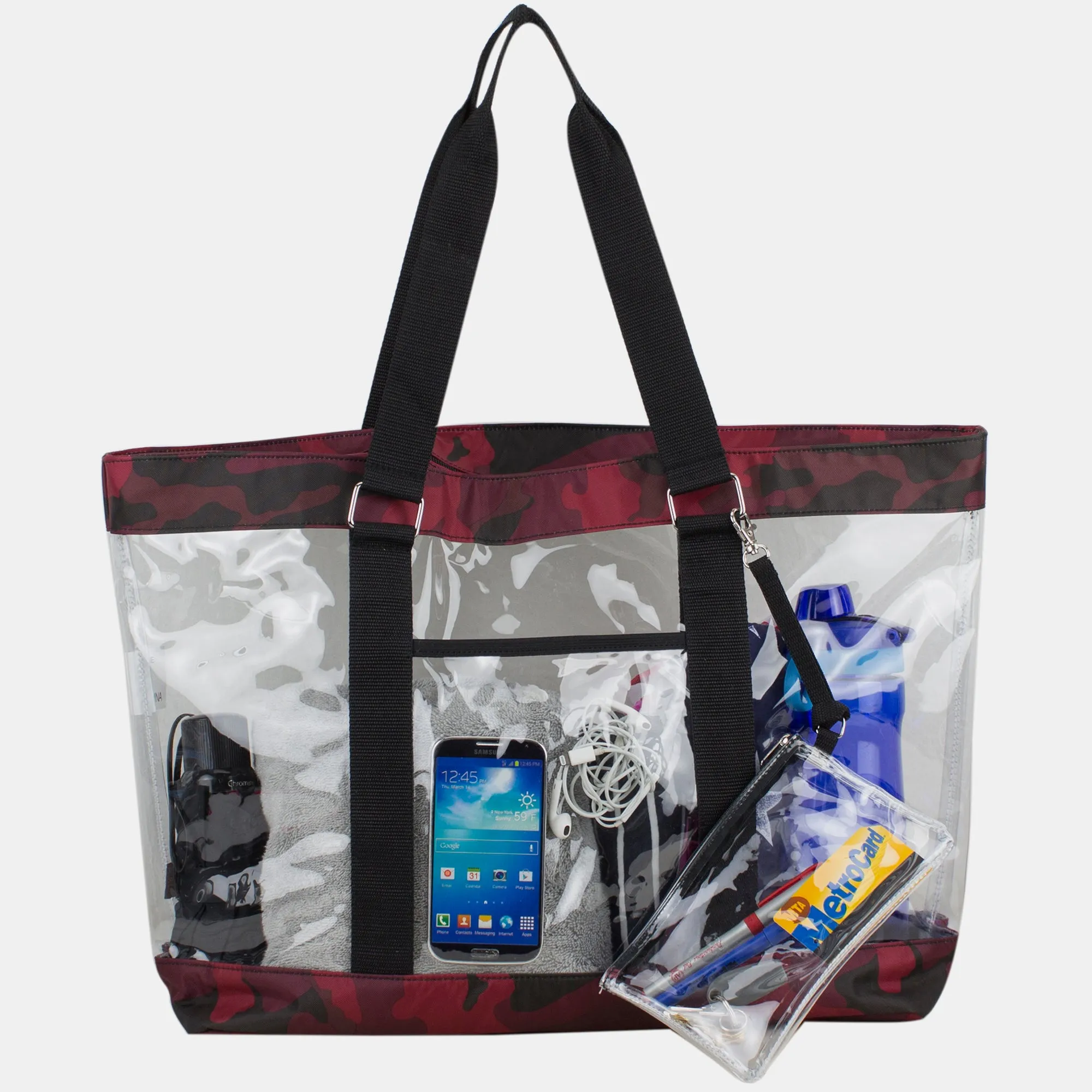 Timeless Everyday Weekend Walk Deluxe 100% Clear PVC Printed Large Tote with Large Wristlet Classic Utility