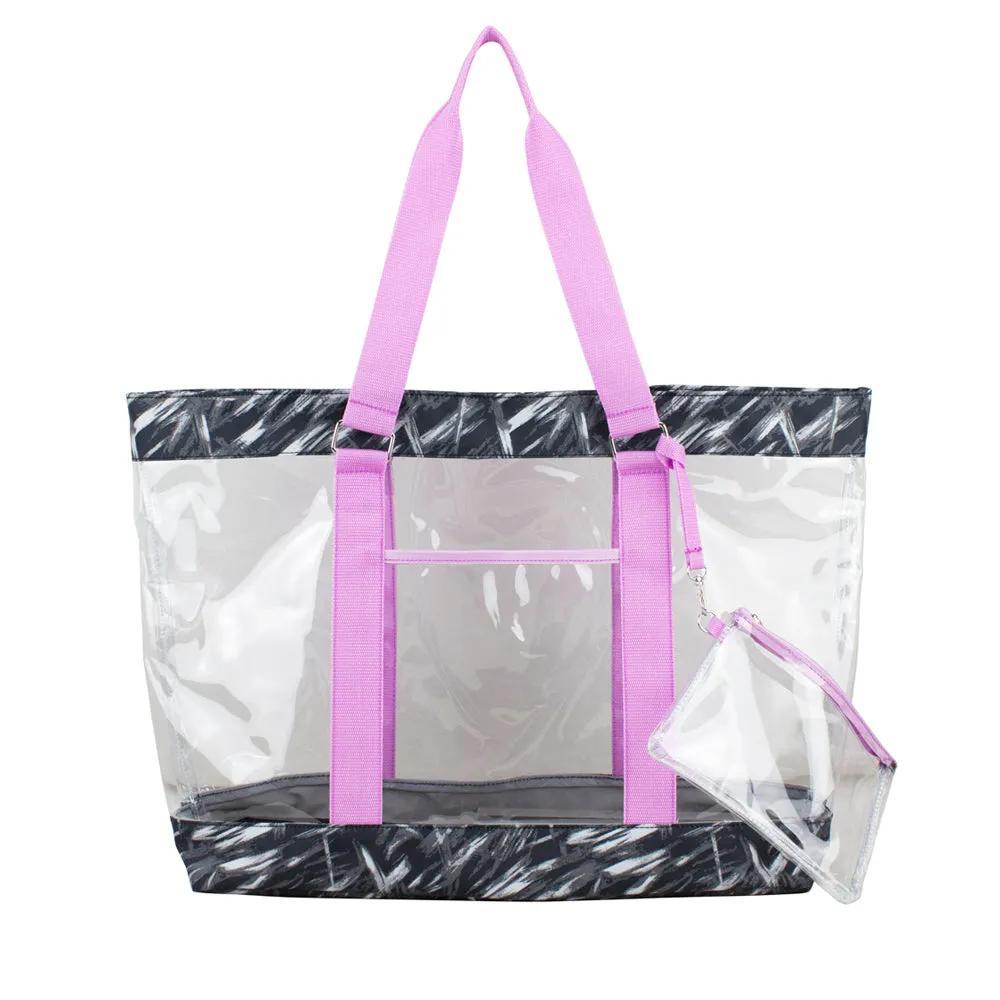 Formal Occasion Eco Friendly Deluxe 100% Clear PVC Printed Large Tote with Large Wristlet Classic Utility