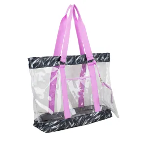 Leather Accents Deluxe 100% Clear PVC Printed Large Tote with Large Wristlet