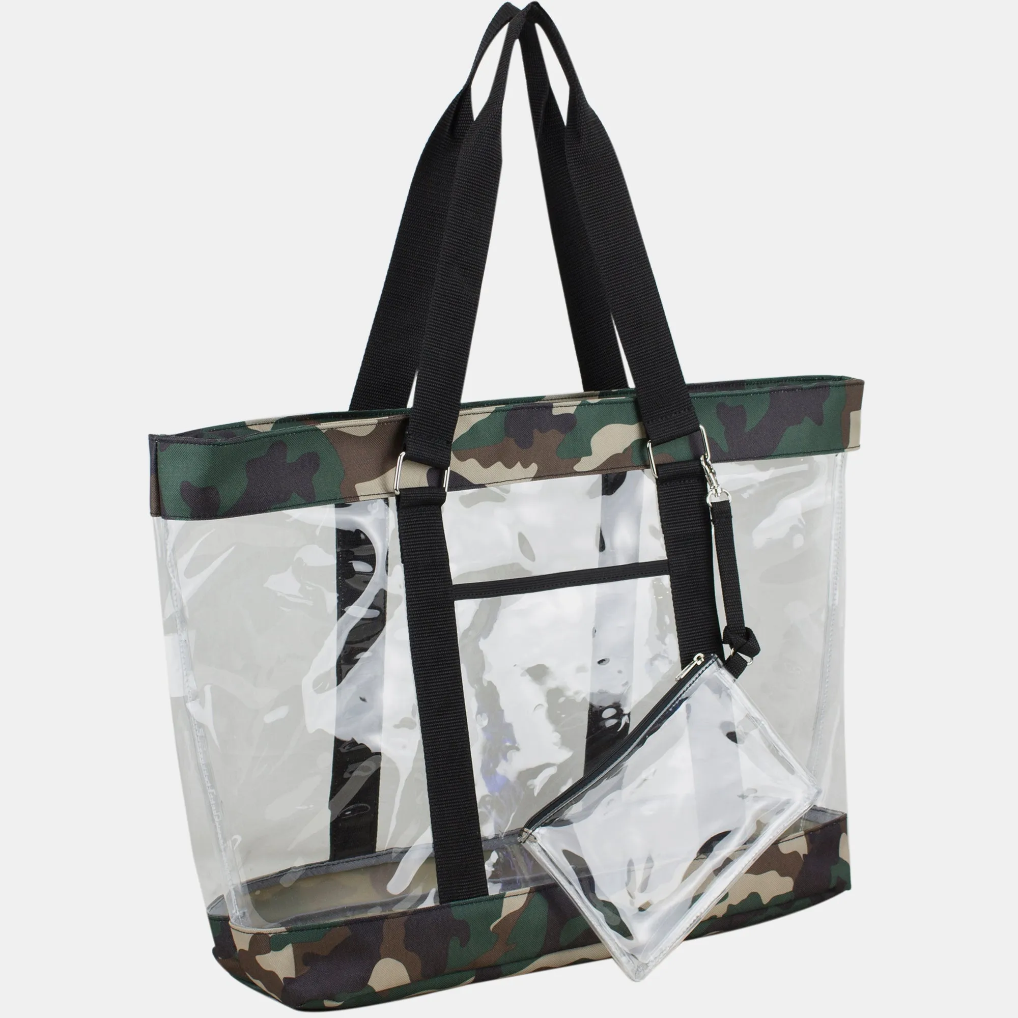 Campus Routine Functional utility Deluxe 100% Clear PVC Printed Large Tote with Large Wristlet