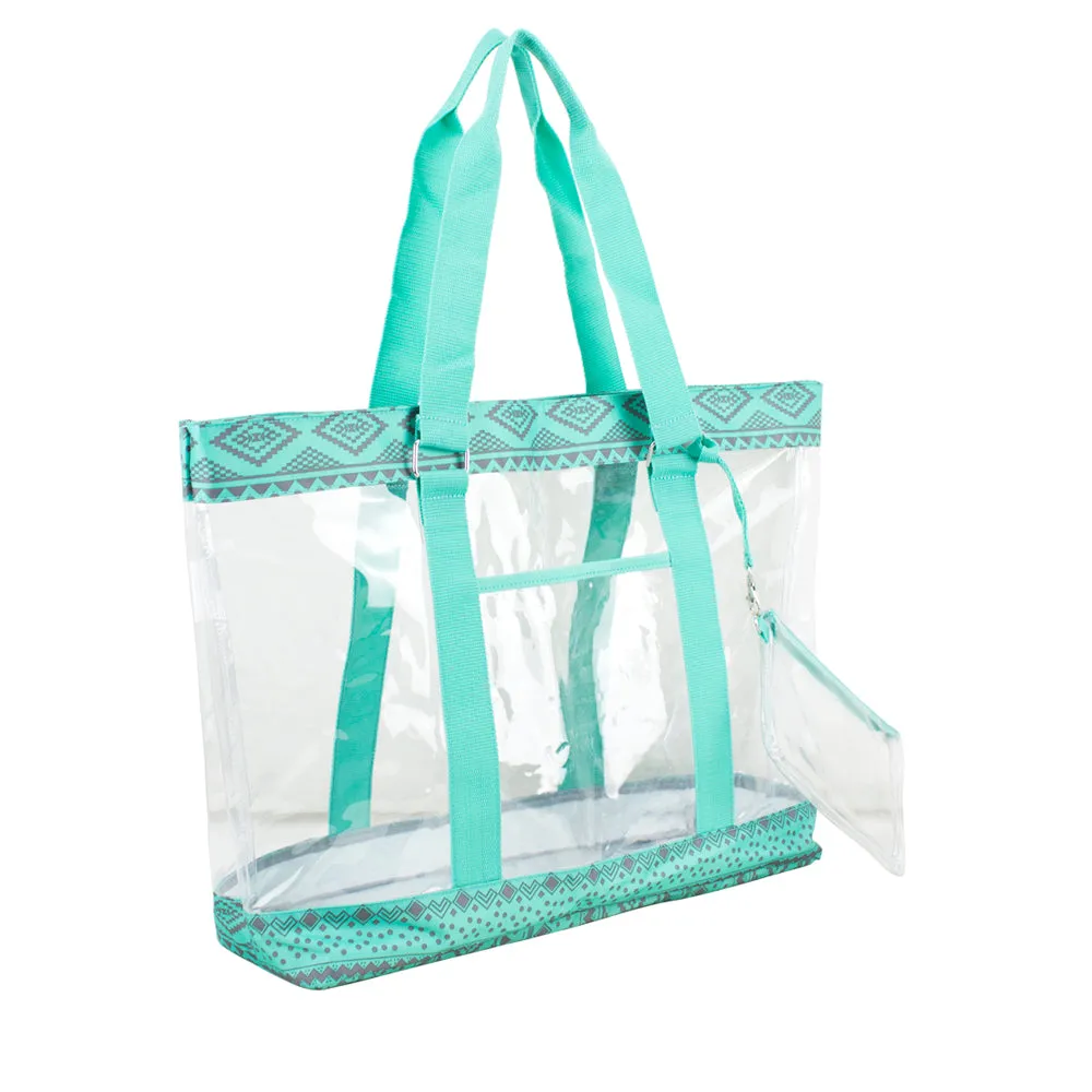 Deluxe 100% Clear PVC Printed Large Tote with Large Wristlet Durable Finish