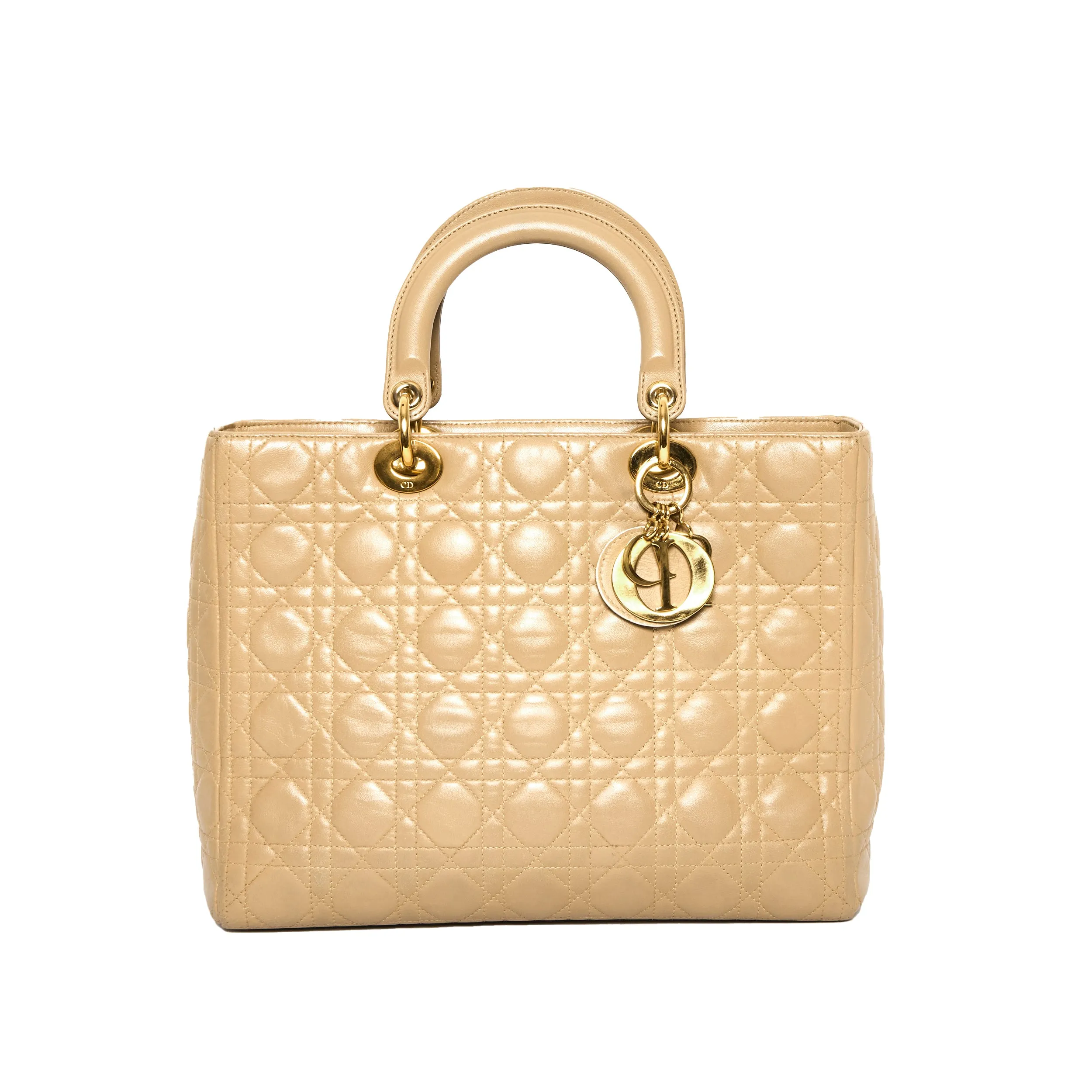 Sculpted Form Versatile Use DIOR Lady Dior Beige Handbag