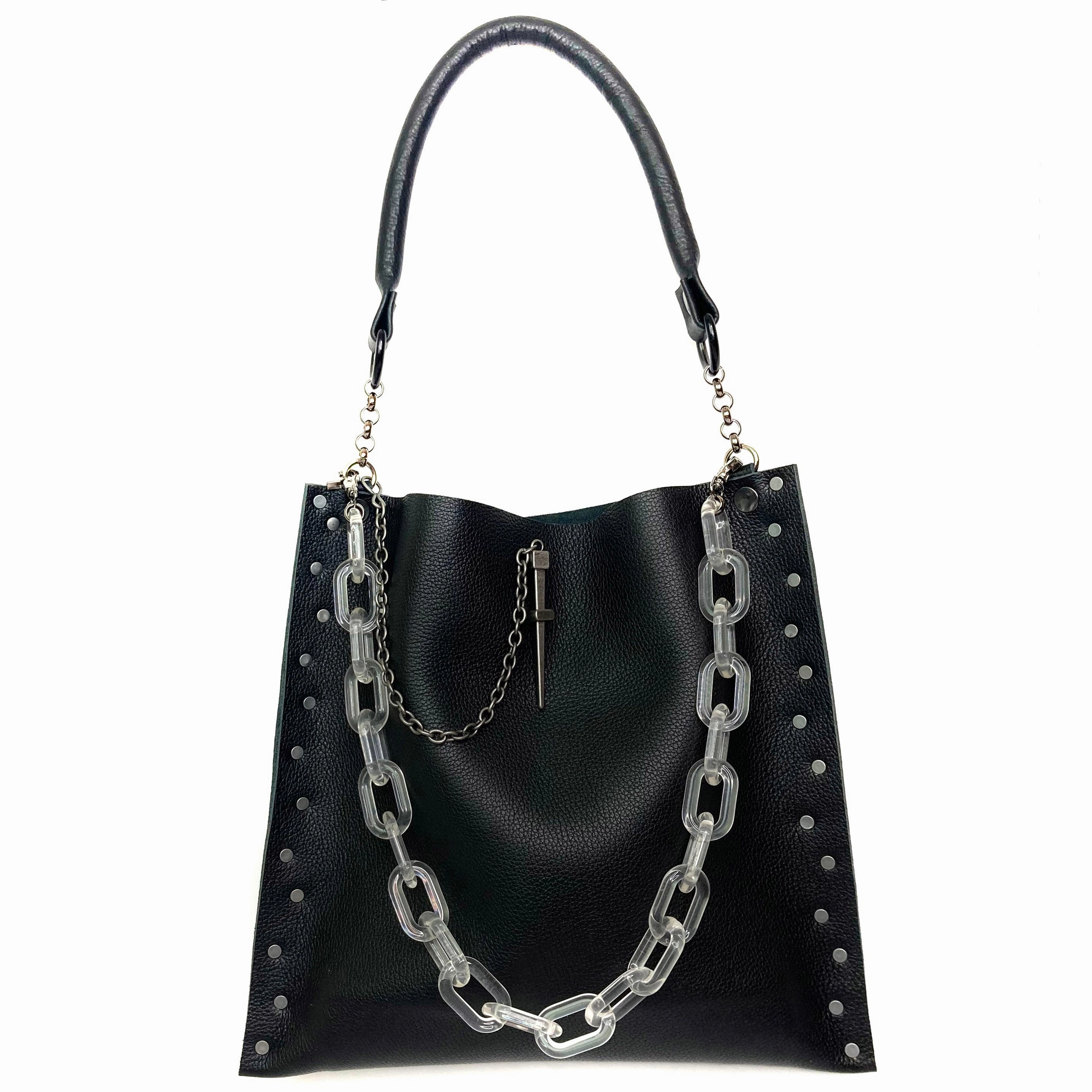 Double Rivet Black Tote Bag Urban Travel