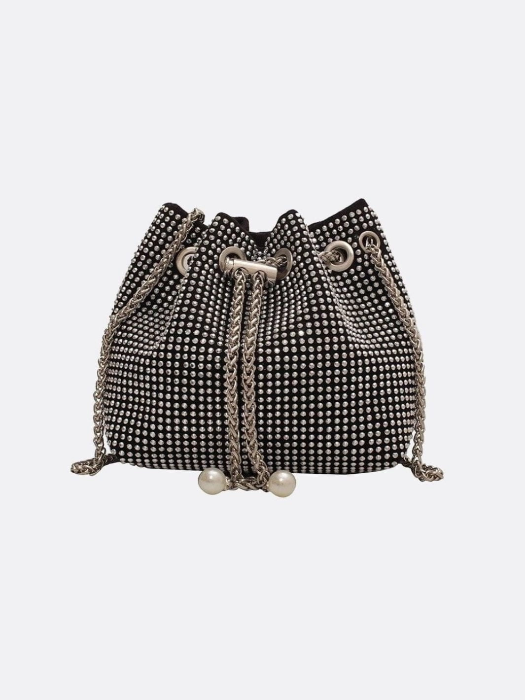 Drawstring bucket bag with rhinestones and chain strap Functional Everyday Bag