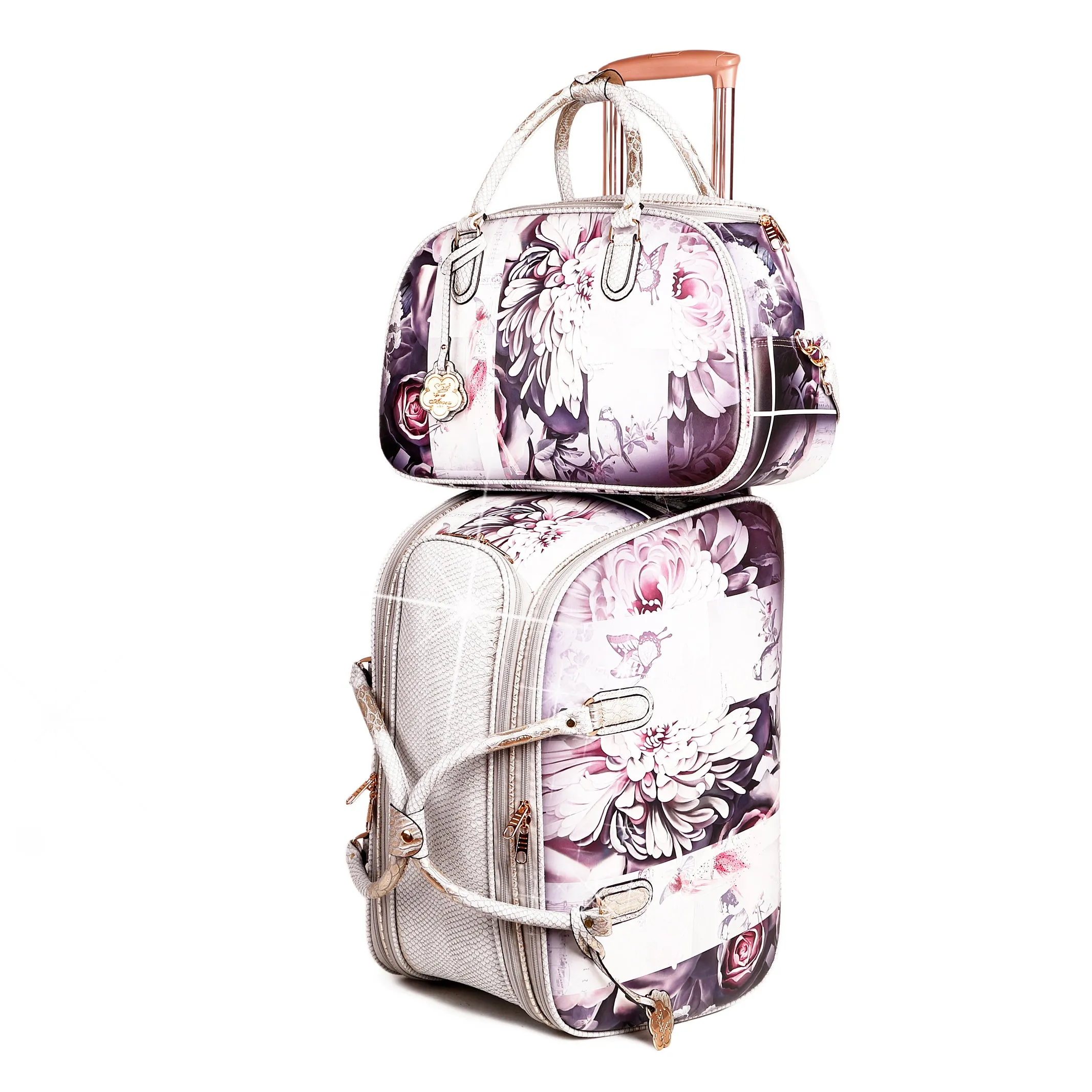Versatile fold-over purse Modern Trend Arosa Luxurious Floral Print 2-Piece Luggage Set