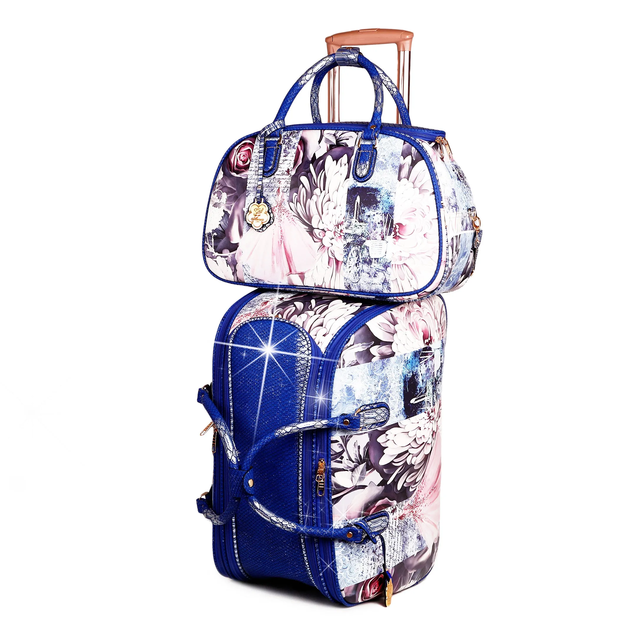 Arosa Luxurious Floral Print 2-Piece Luggage Set Modern design purse classic refinement