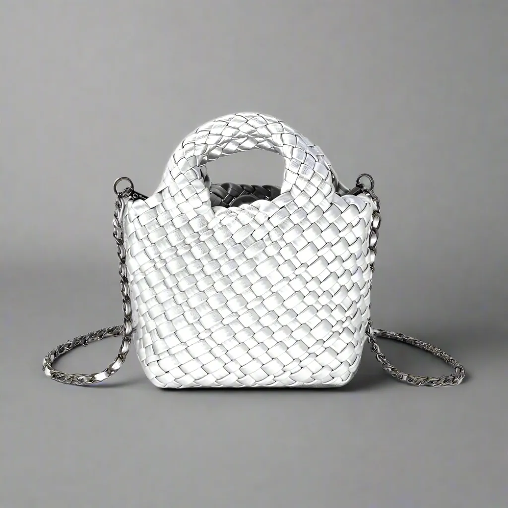 Contemporary Look Emaline Silver Mini Tote BC Bag with Braided Strap