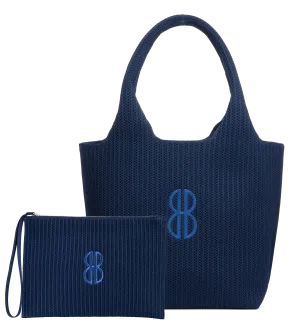 Modern Mood Practical Function Sutton City Tote - Navy Stripe Monogram - Medium