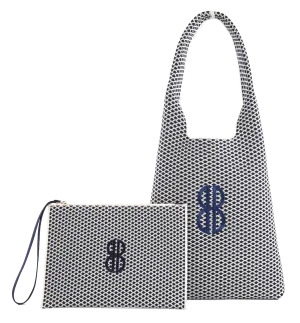 Sutton City Tote - Navy Diamond Monogram / Detachable Metal Chain - Medium Work Day Professional Function