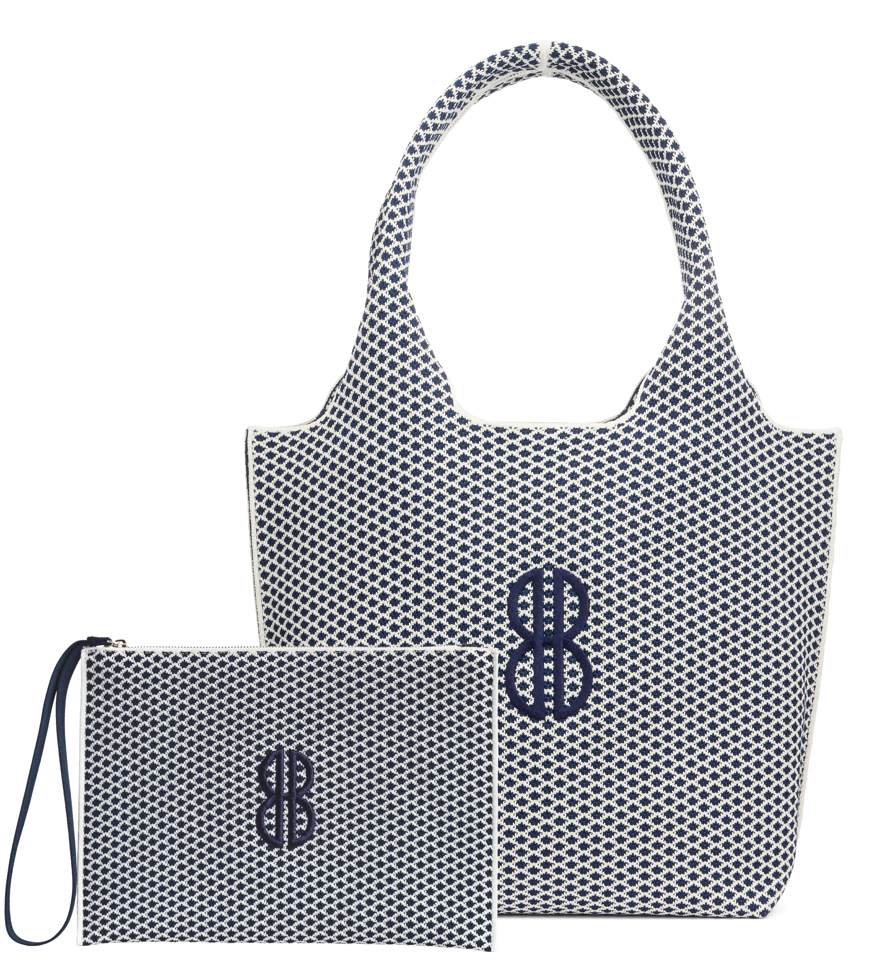 Eco Choice Weekend Lifestyle Sutton City Tote - Navy Diamond Monogram / Detachable Metal Chain - Medium