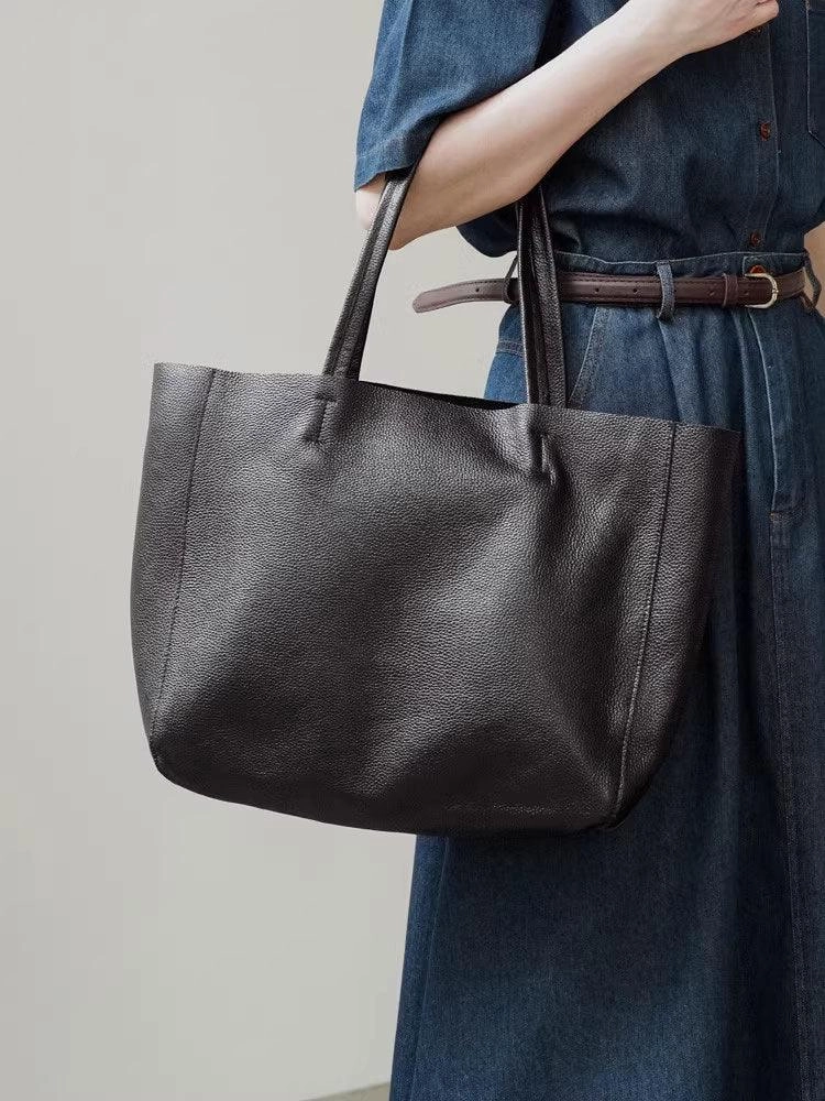 Travel convenience Smart Durability Handcrafted Leather Tote Bag | Grain Leather Large Tote Bag |  Birthday gift for her, yellow, Shell Pink, Caramel, Black Blue Gift For Her