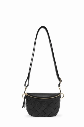 Durable Design Daily Journey Ramona Small Woven Leather Crossbody Bag Black with Pocket