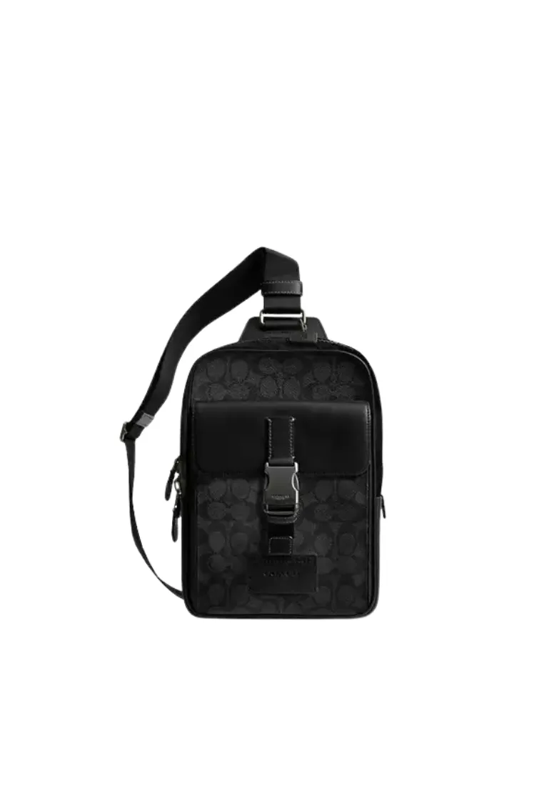 Sleek Profile Coach Track Pack In Signature Canvas Crossbody Bag In Charcoal Black CX880