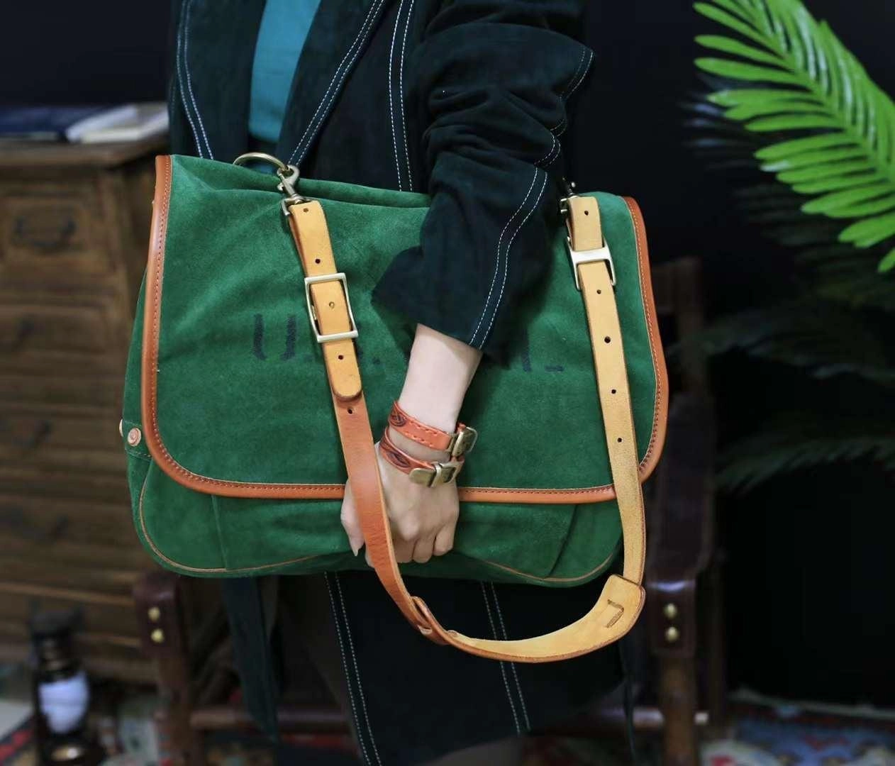 Italian Cowhide Leather Handcrafted Suede Large Everyday Bag, Men's Leather 16-inch Laptop Bag, Leather Tote Bag, Weekend Bag, Men's Shoulder Bag, Mummy Bag Functional Accessory