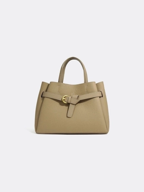 Grained Leather Handbag ?C Structured Mini Tote with Belt Detail Simple Leather Design
